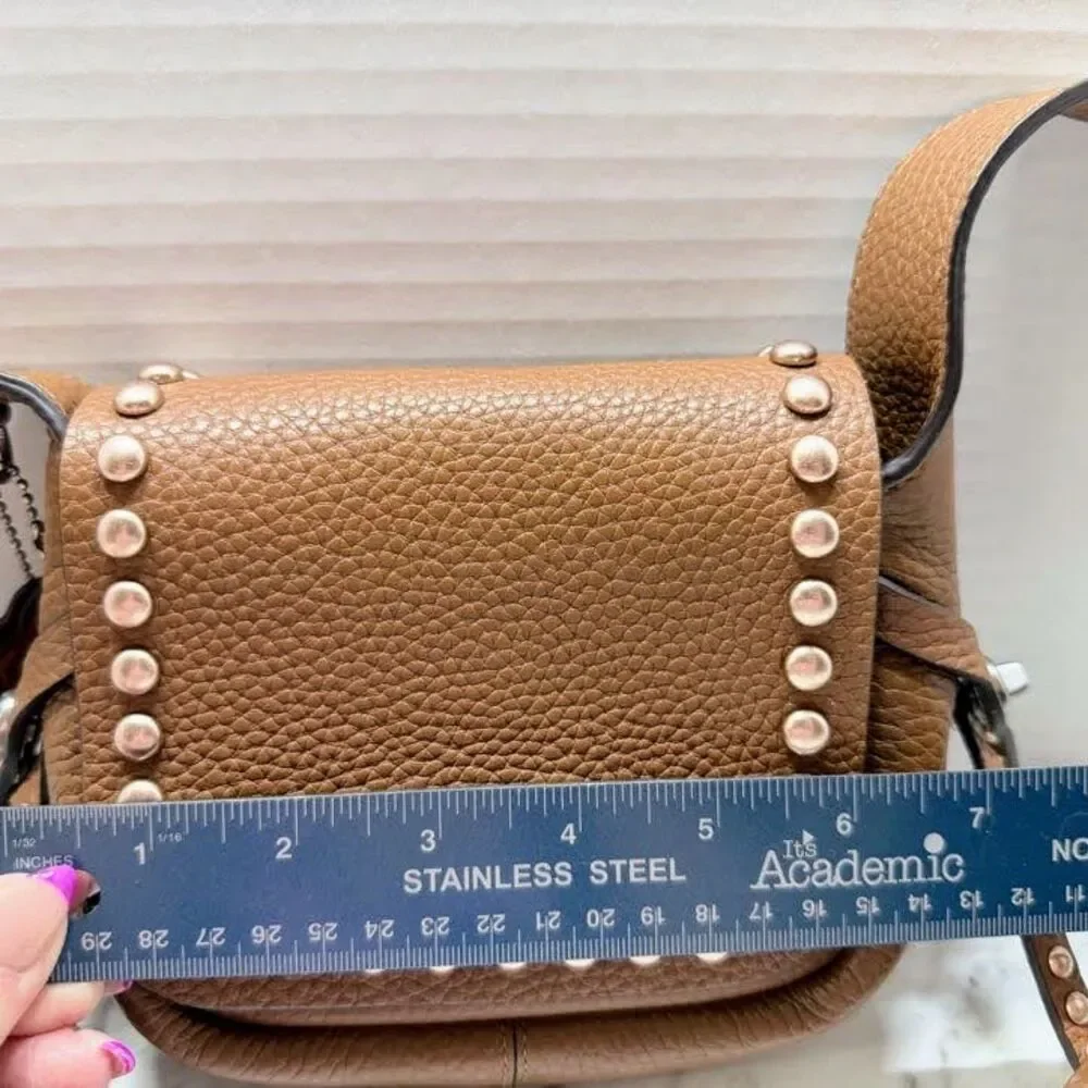 Coach Dakota Mini Studded Crossbody Bag Tan Pebbled Leather